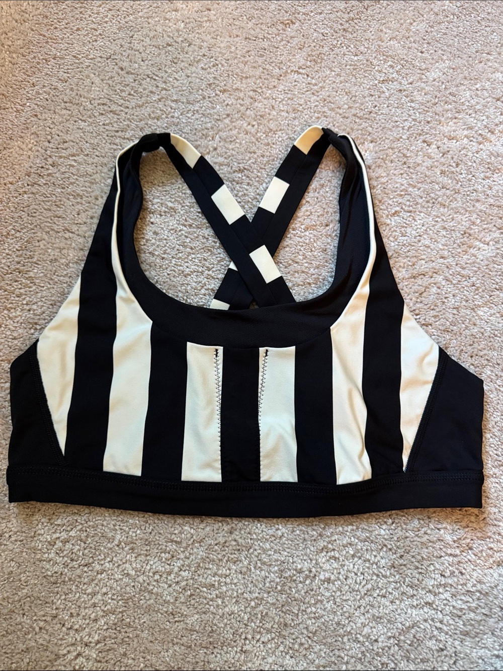 lululemon athletica Black & White Striped Cross-Back Sports Bra
